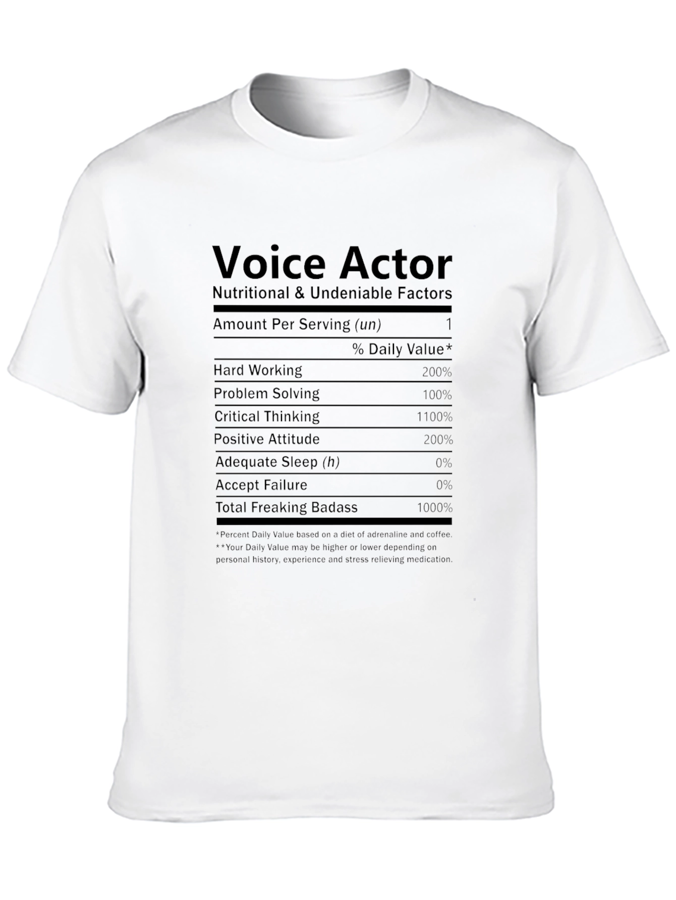 Voice Actor Nutritional Facts T-Shirt