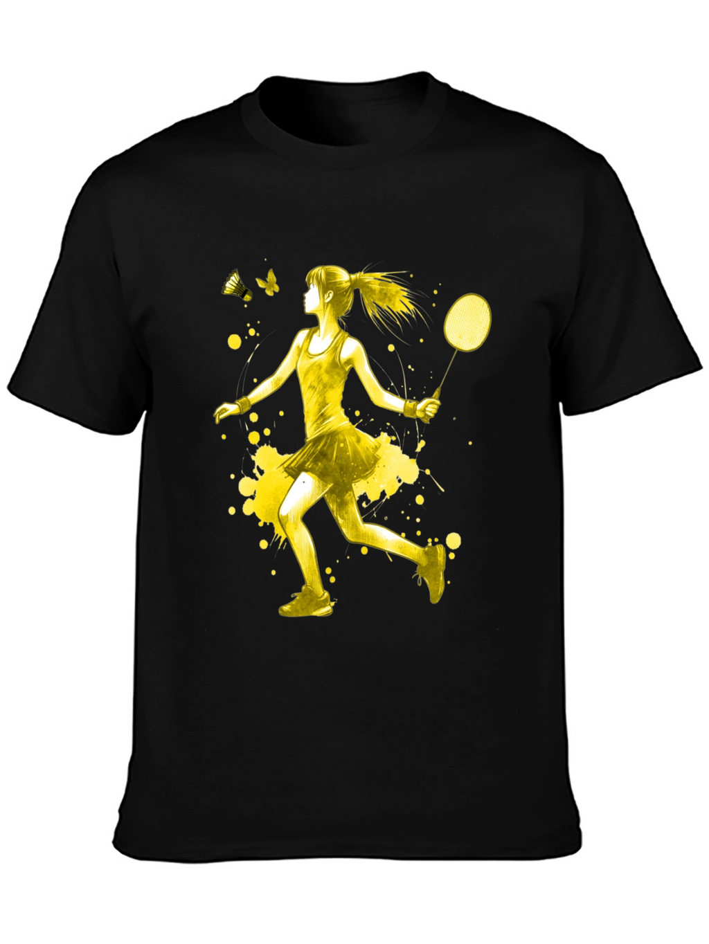 Badminton Player Graphic T-Shirt - Yellow Art Design