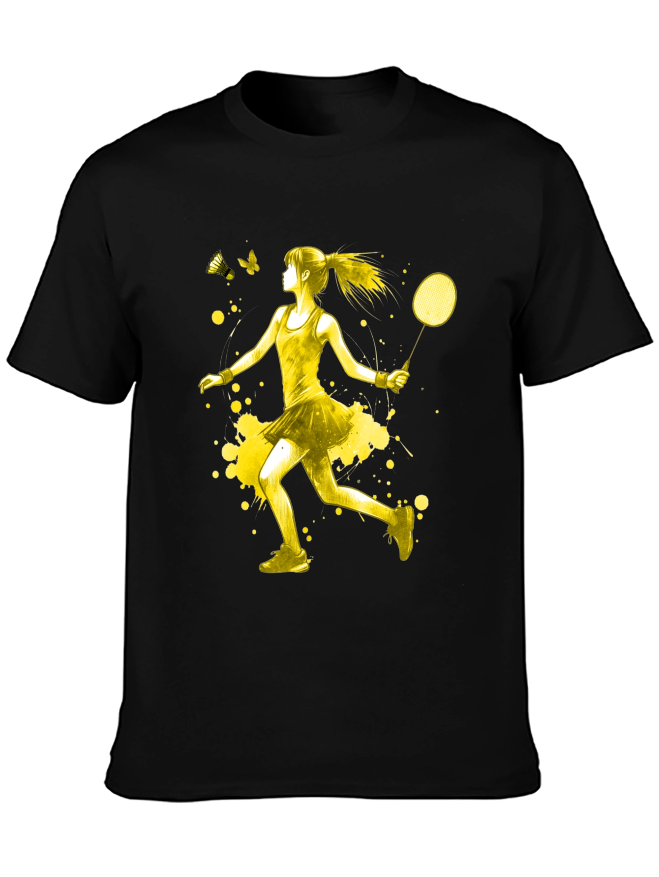 Badminton Player Graphic T-Shirt - Yellow Art Design