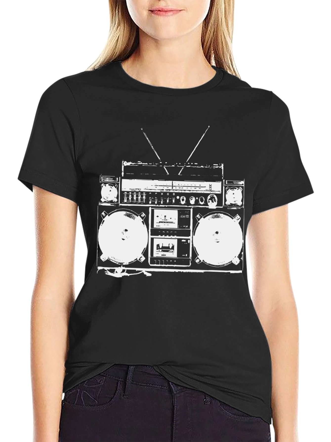 Retro Boombox Graphic Tee - Classic Hip Hop Style