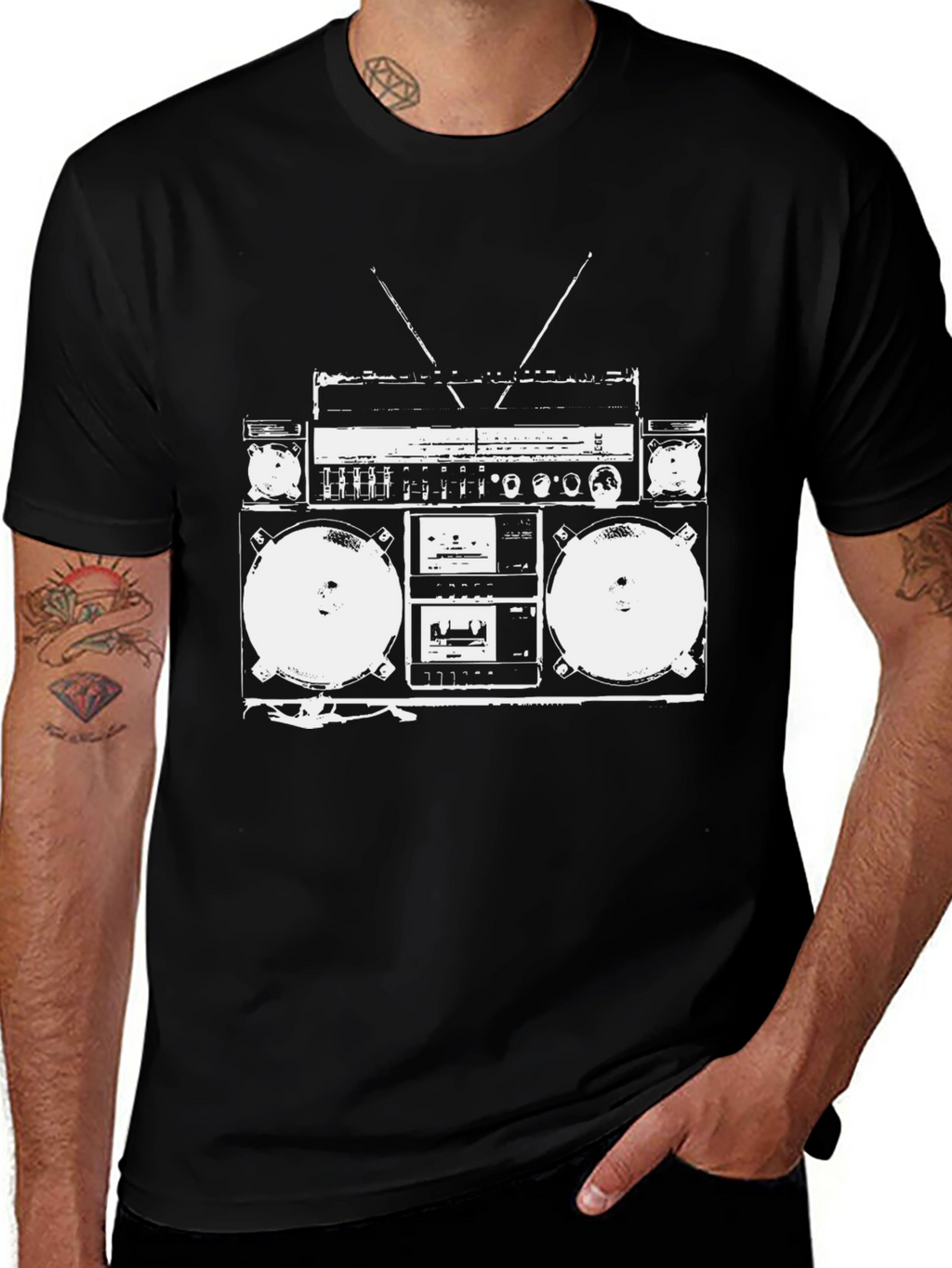 Retro Boombox Graphic Tee - Classic Hip Hop Style