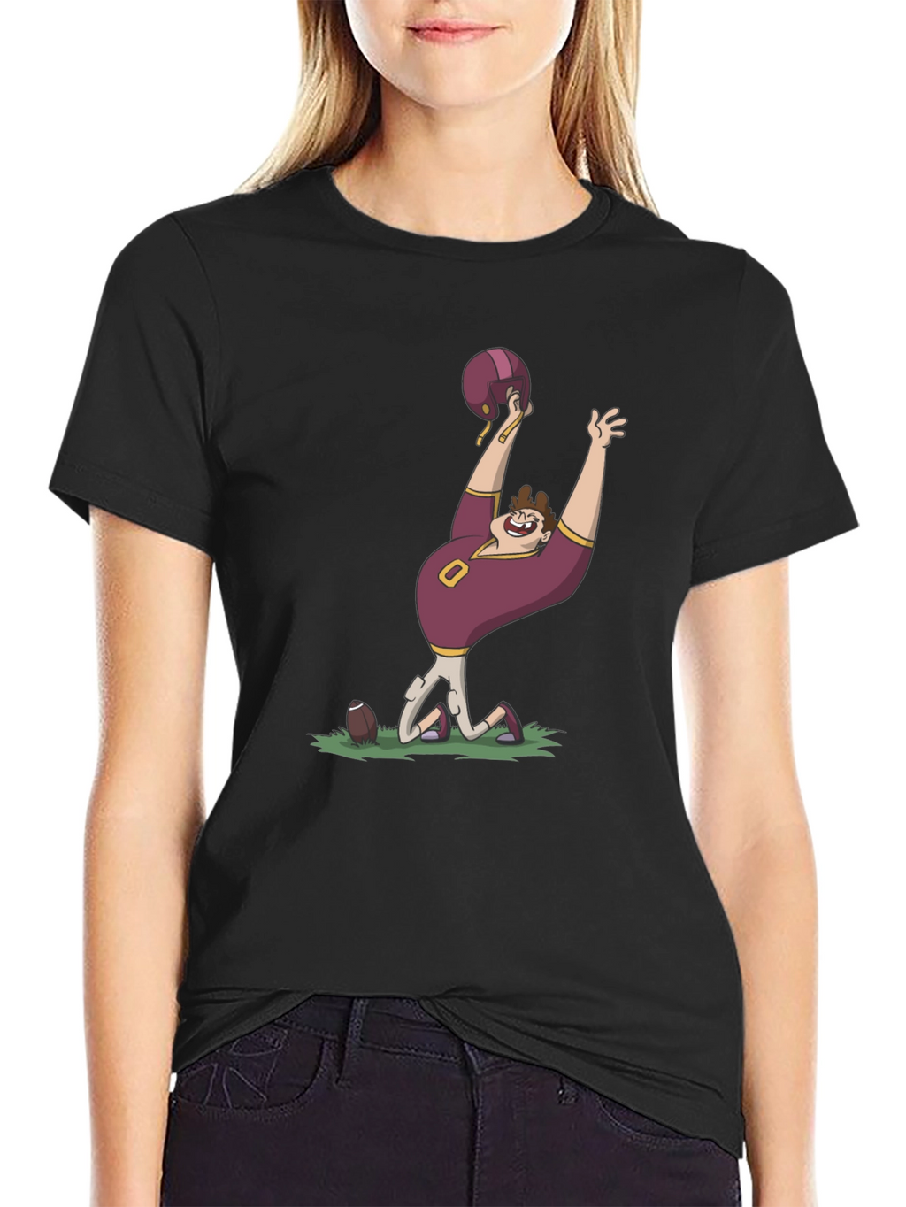 Cartoon Football Fan Black T-Shirt