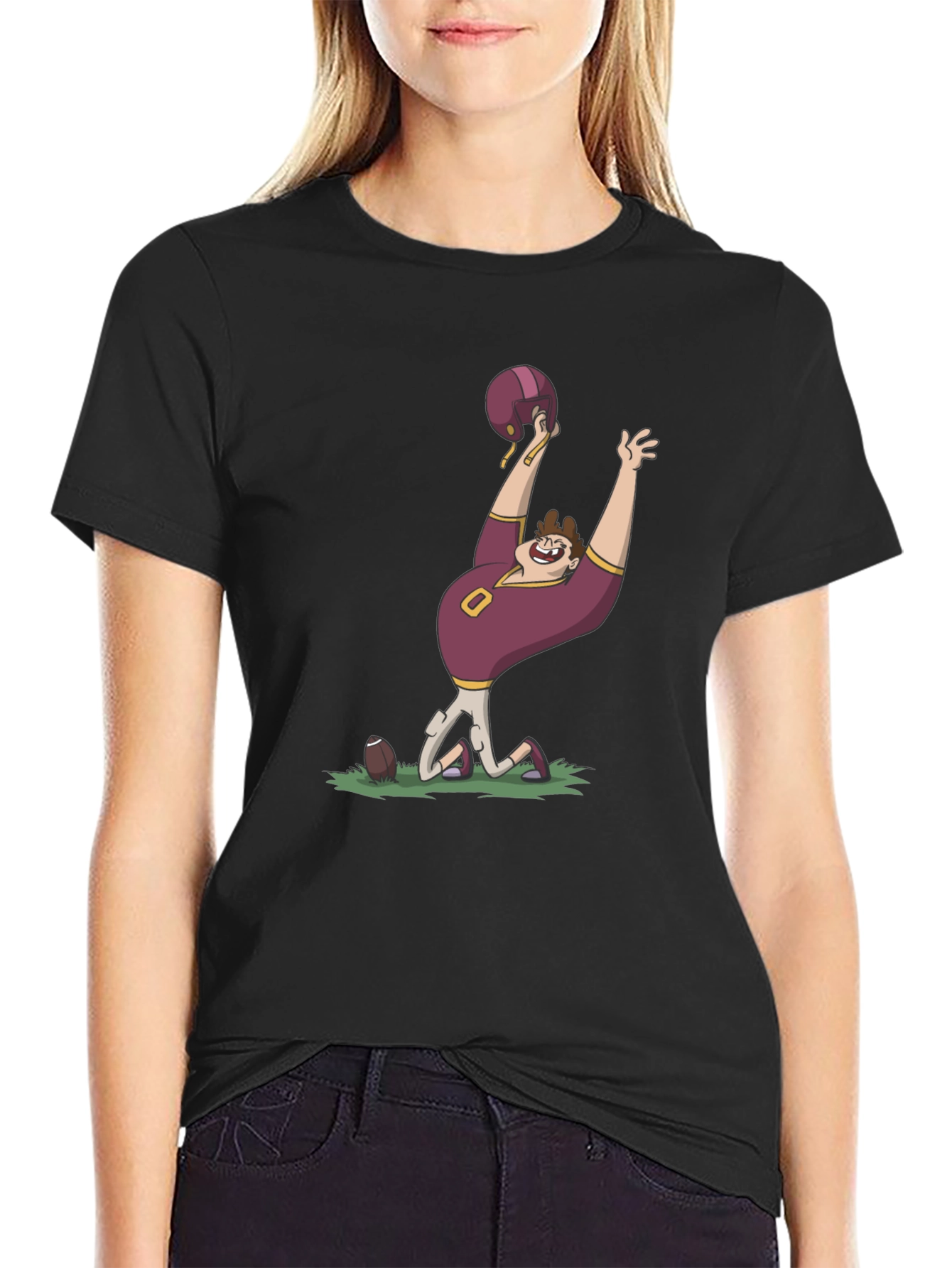 Cartoon Football Fan Black T-Shirt