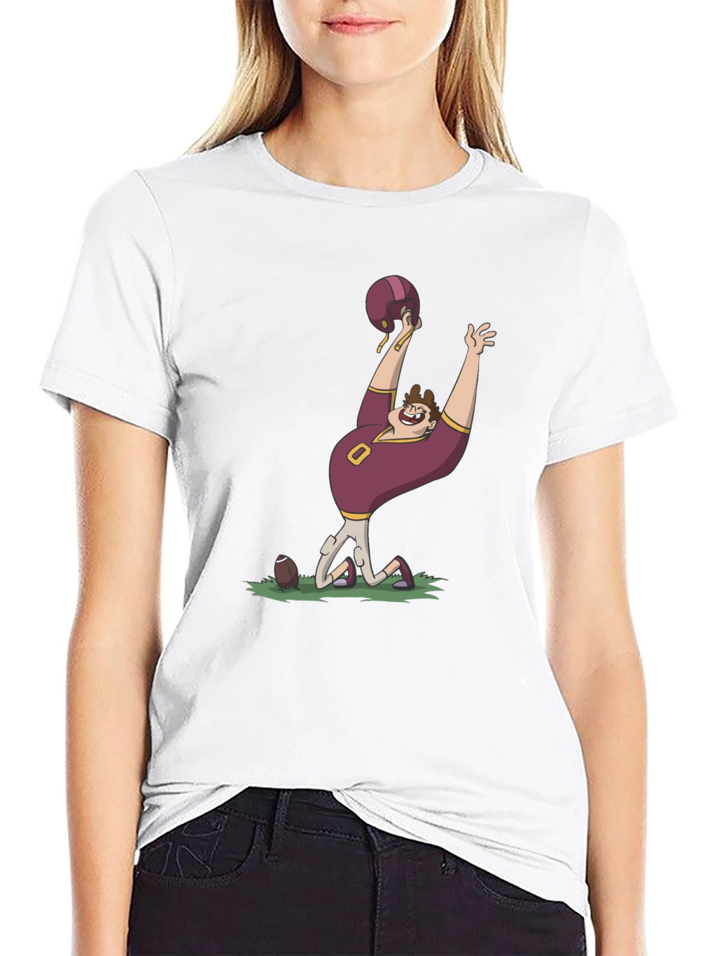 Cartoon Football Fan Black T-Shirt