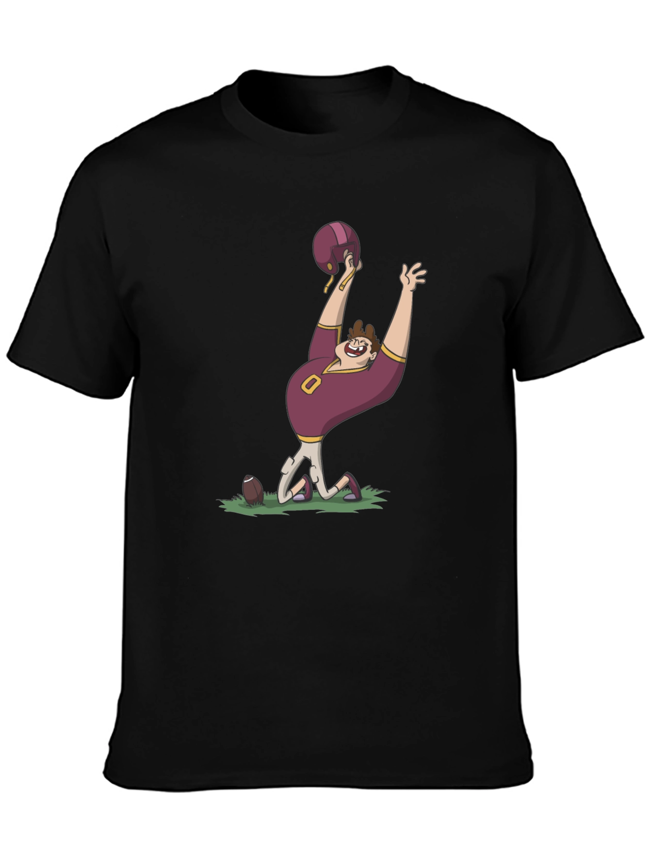 Cartoon Football Fan Black T-Shirt