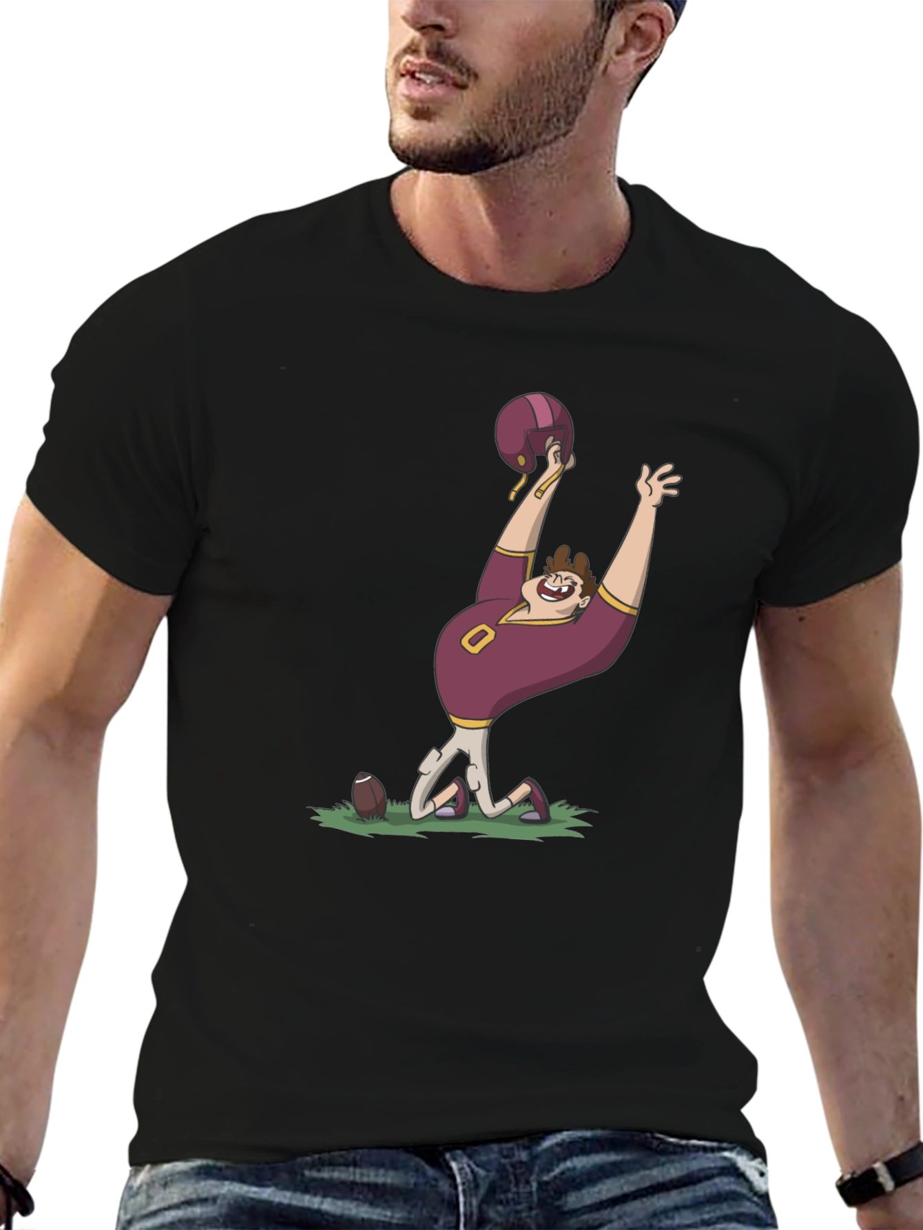 Cartoon Football Fan Black T-Shirt