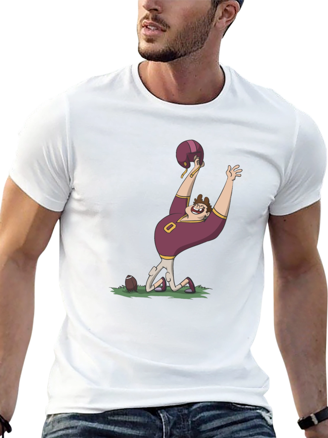 Cartoon Football Fan Black T-Shirt
