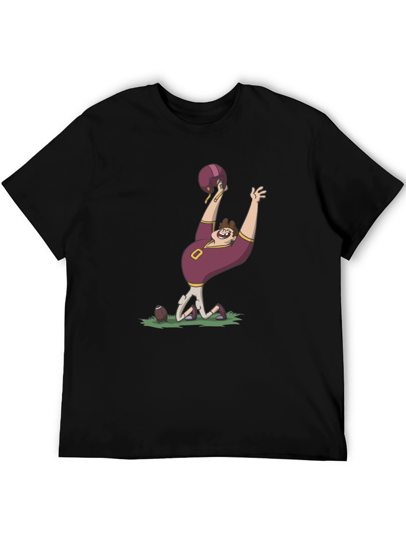 Cartoon Football Fan Black T-Shirt