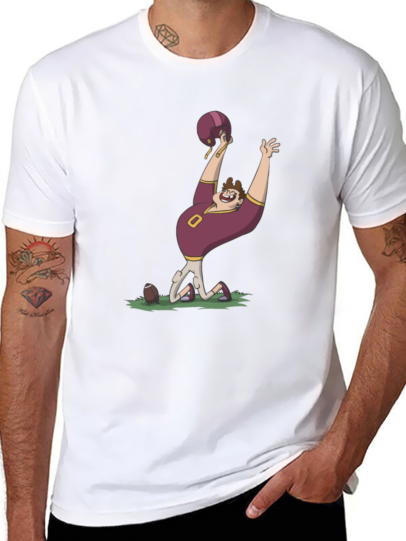Cartoon Football Fan Black T-Shirt