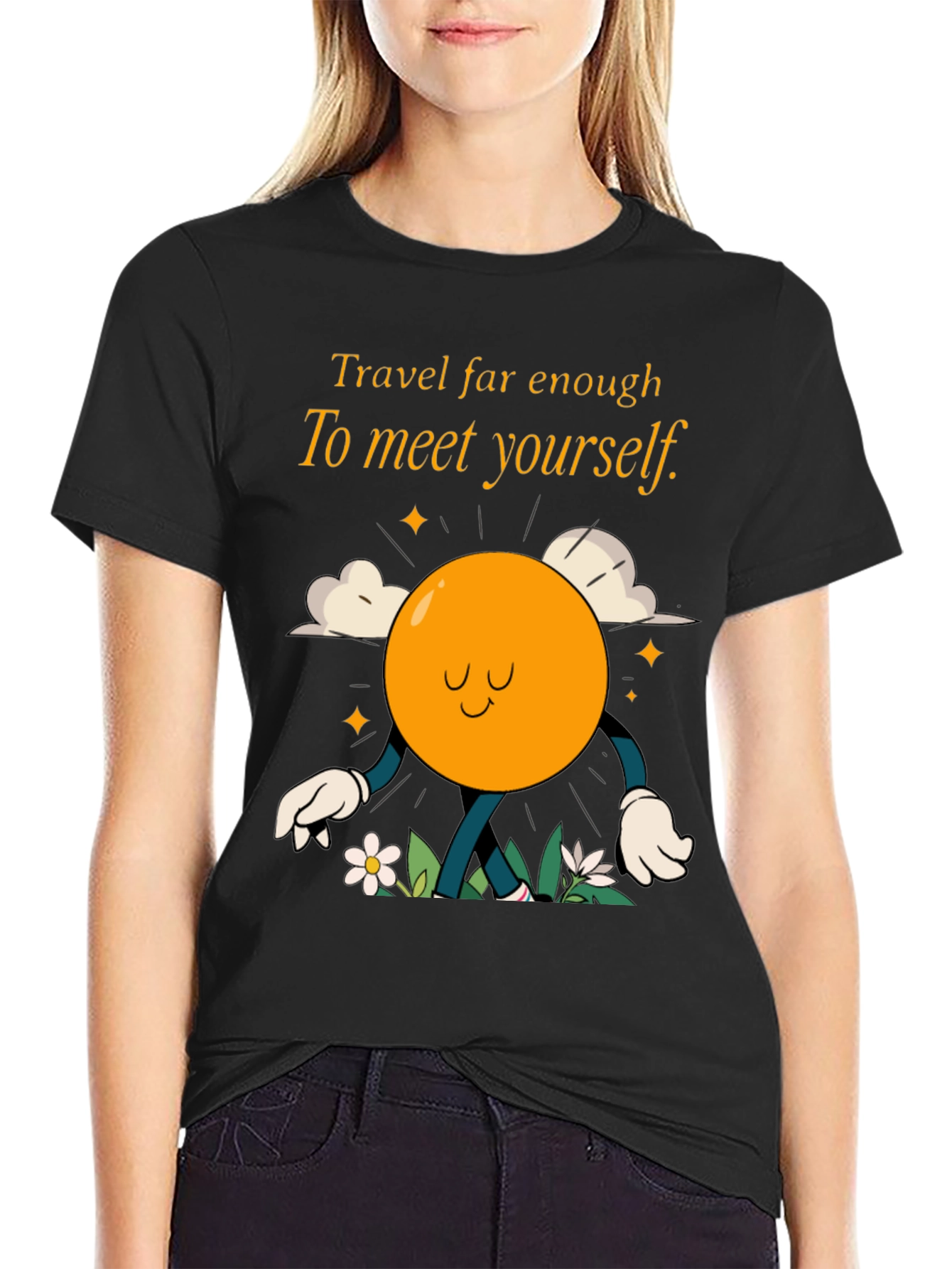 Travel Far Enough Black Graphic T-Shirt