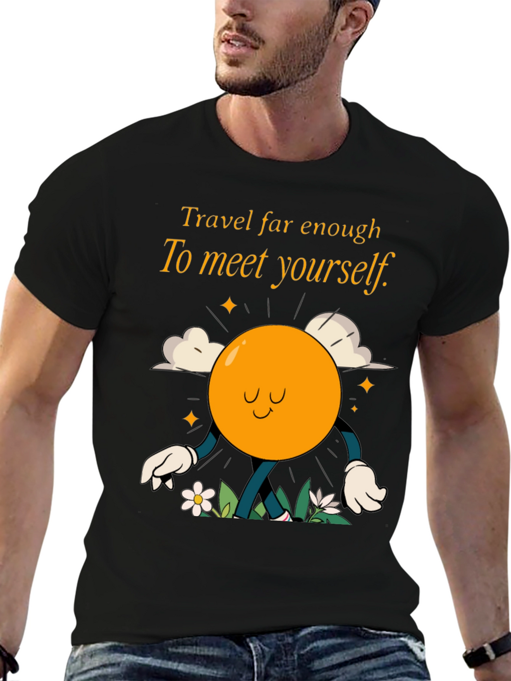 Travel Far Enough Black Graphic T-Shirt