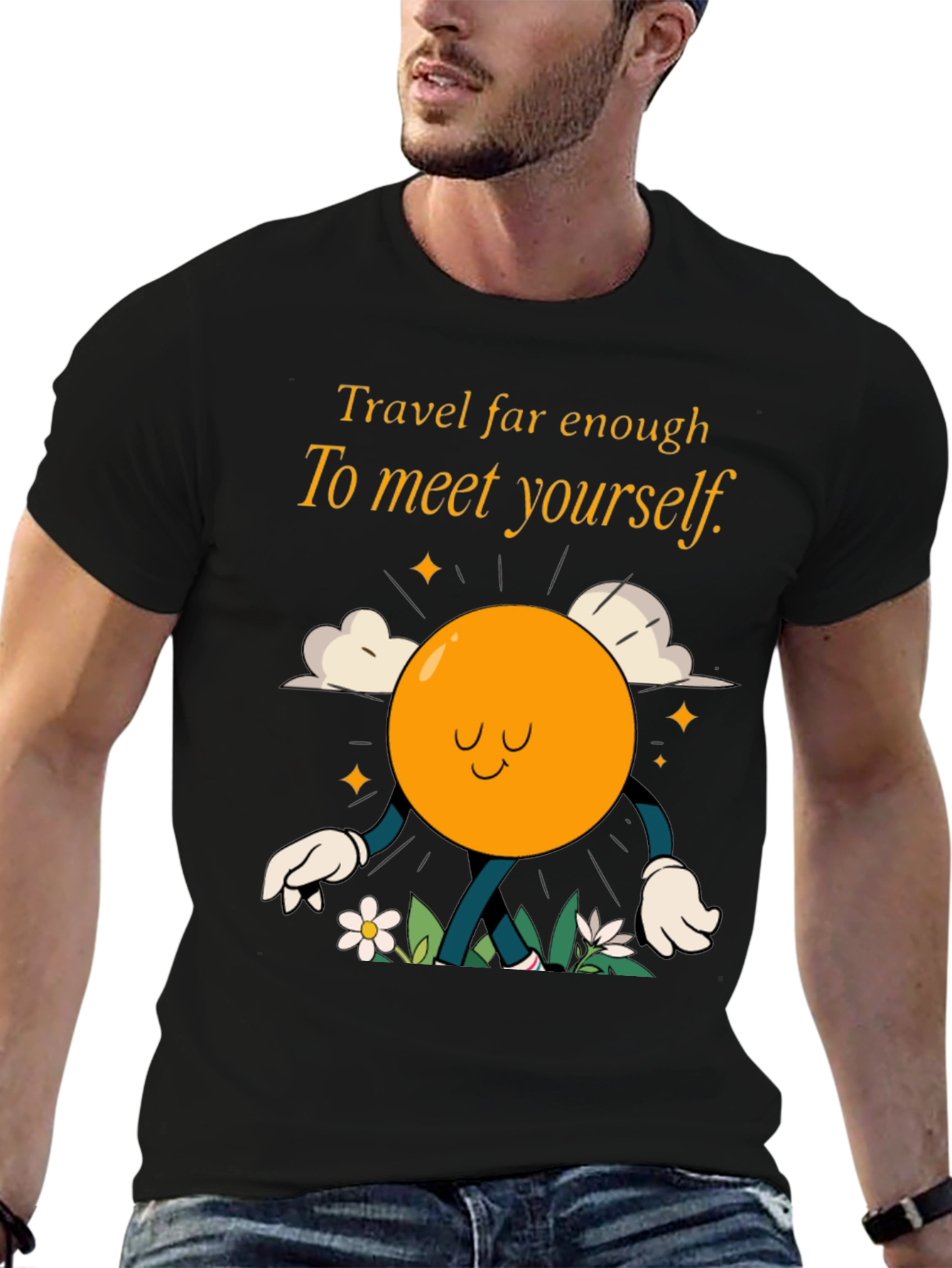 Travel Far Enough Black Graphic T-Shirt