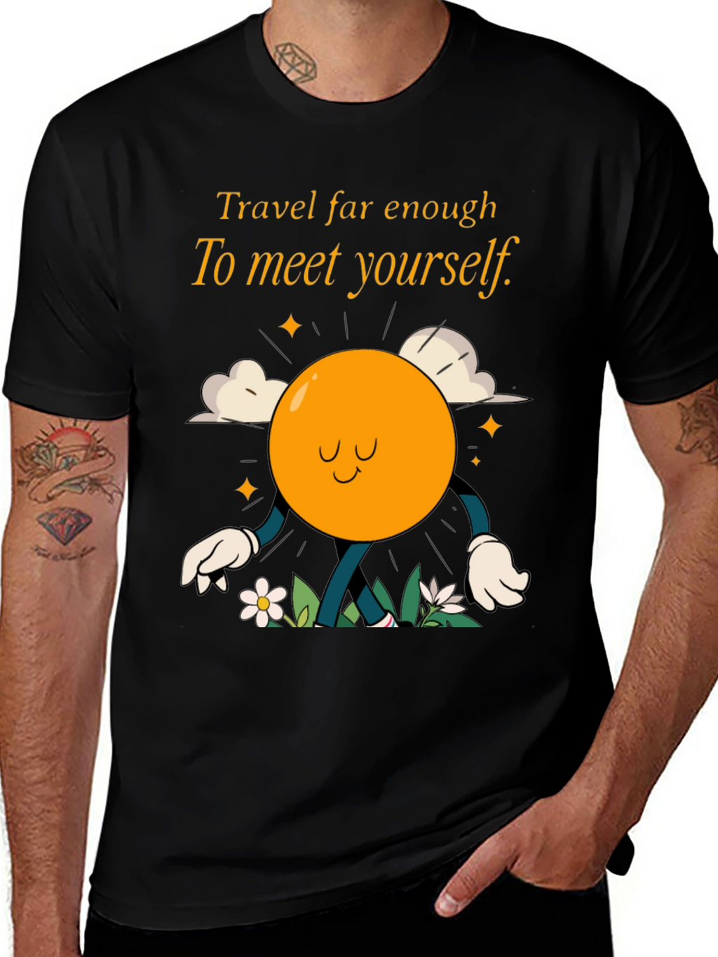 Travel Far Enough Black Graphic T-Shirt