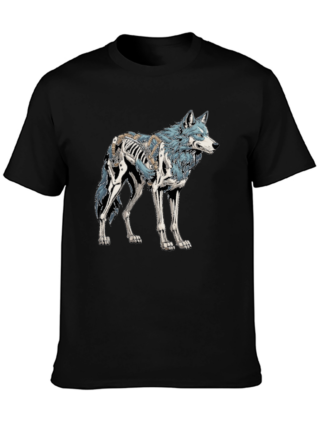 Wolf Skeleton Graphic Tee - Black Cotton T-Shirt