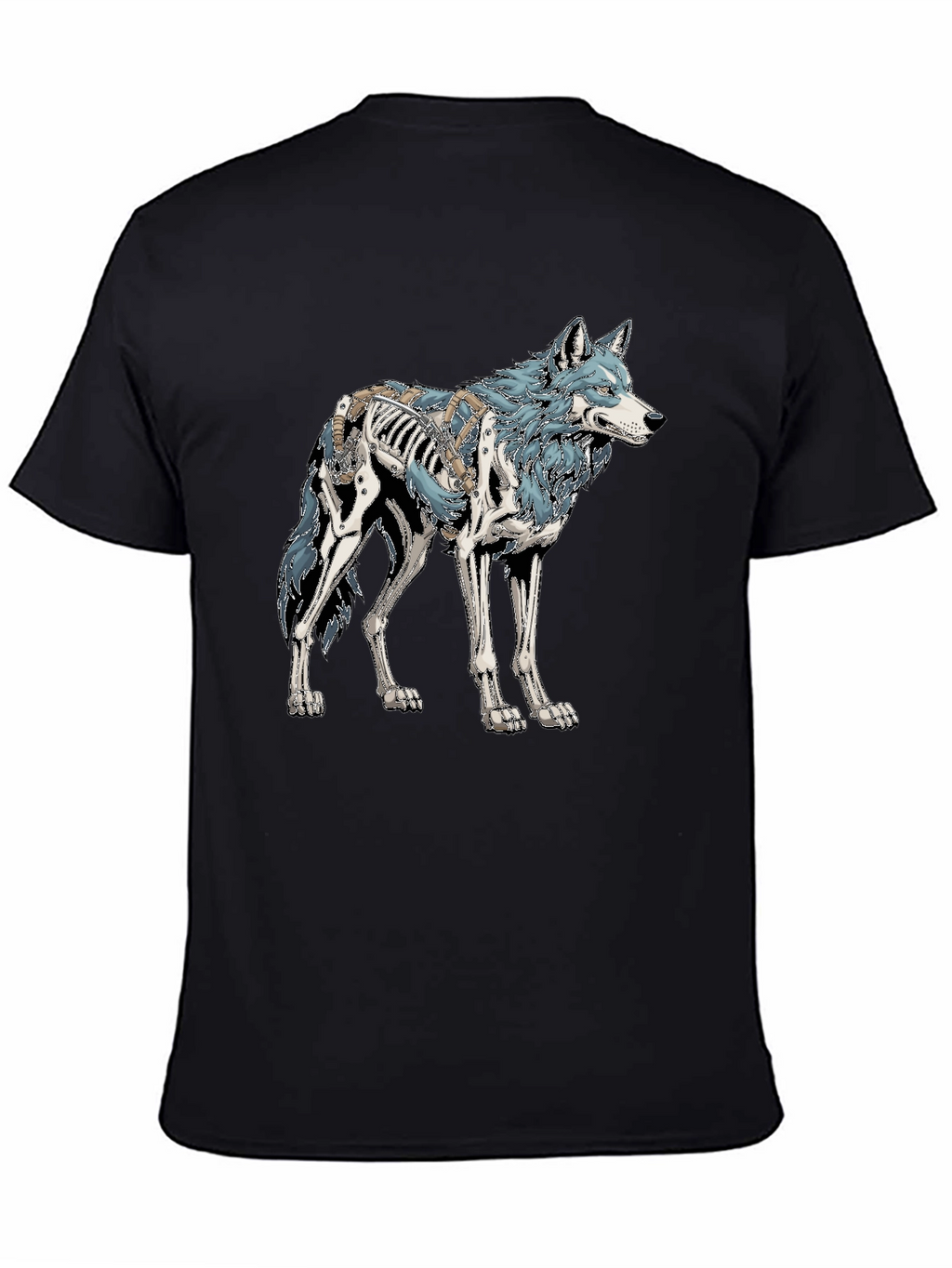 Wolf Skeleton Graphic Tee - Black Cotton T-Shirt