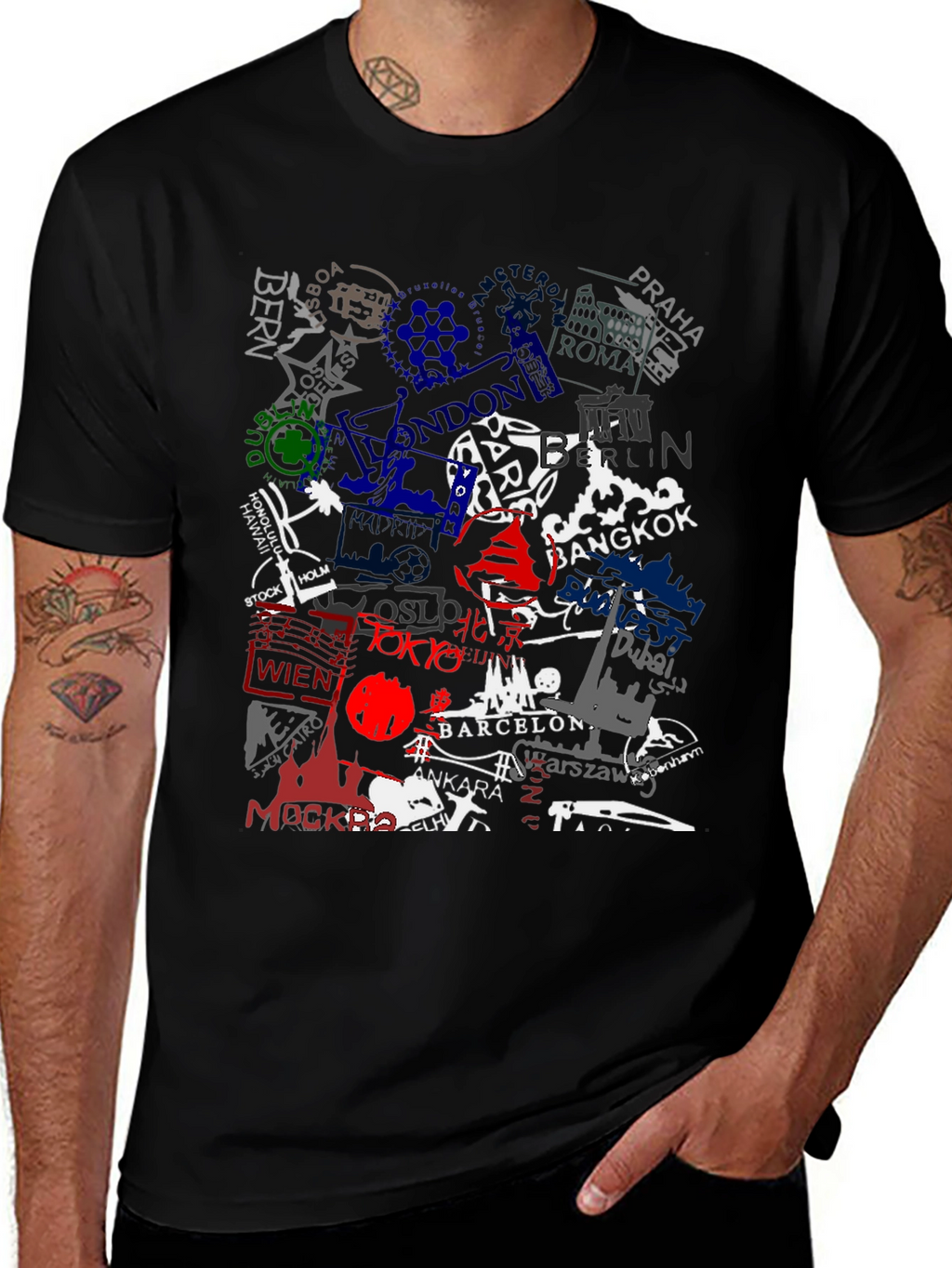 World Cities Stamp T-Shirt - Black