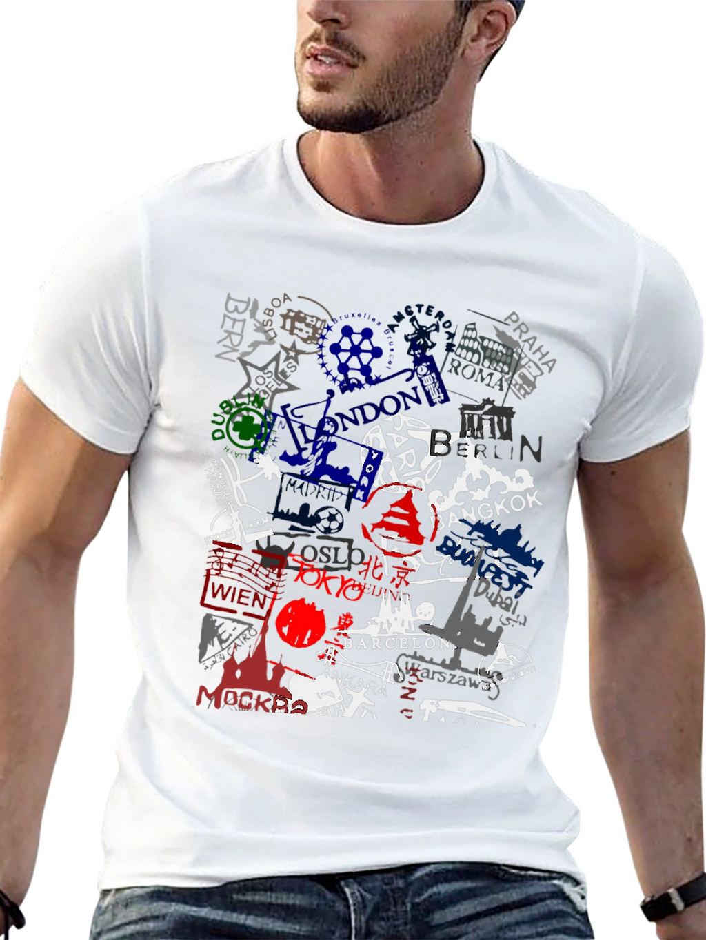 World Cities Stamp T-Shirt - Black