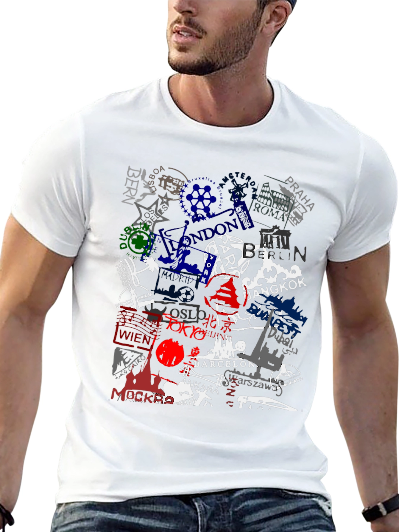World Cities Stamp T-Shirt - Black