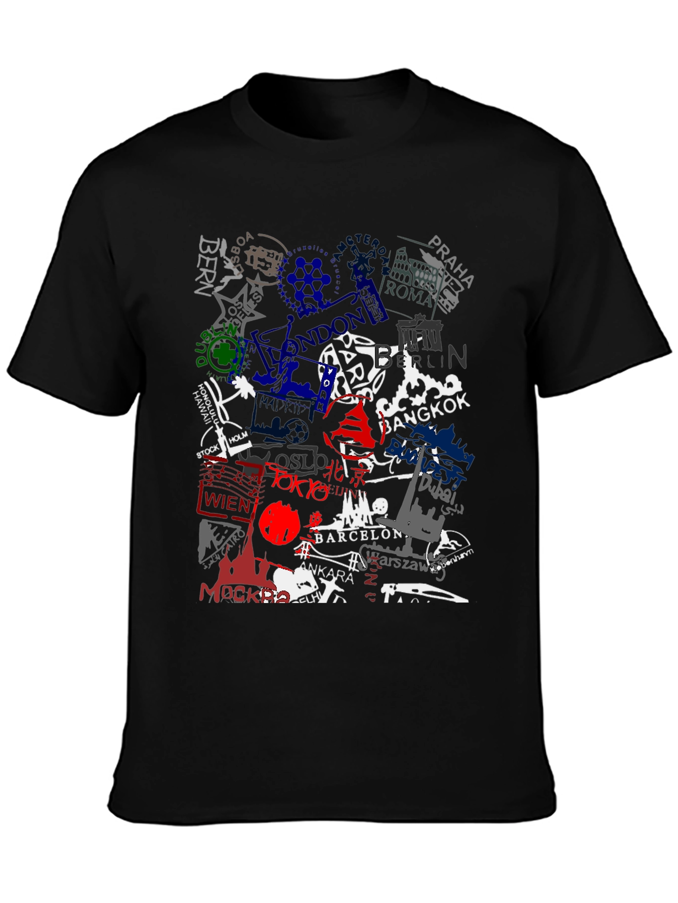 World Cities Stamp T-Shirt - Black