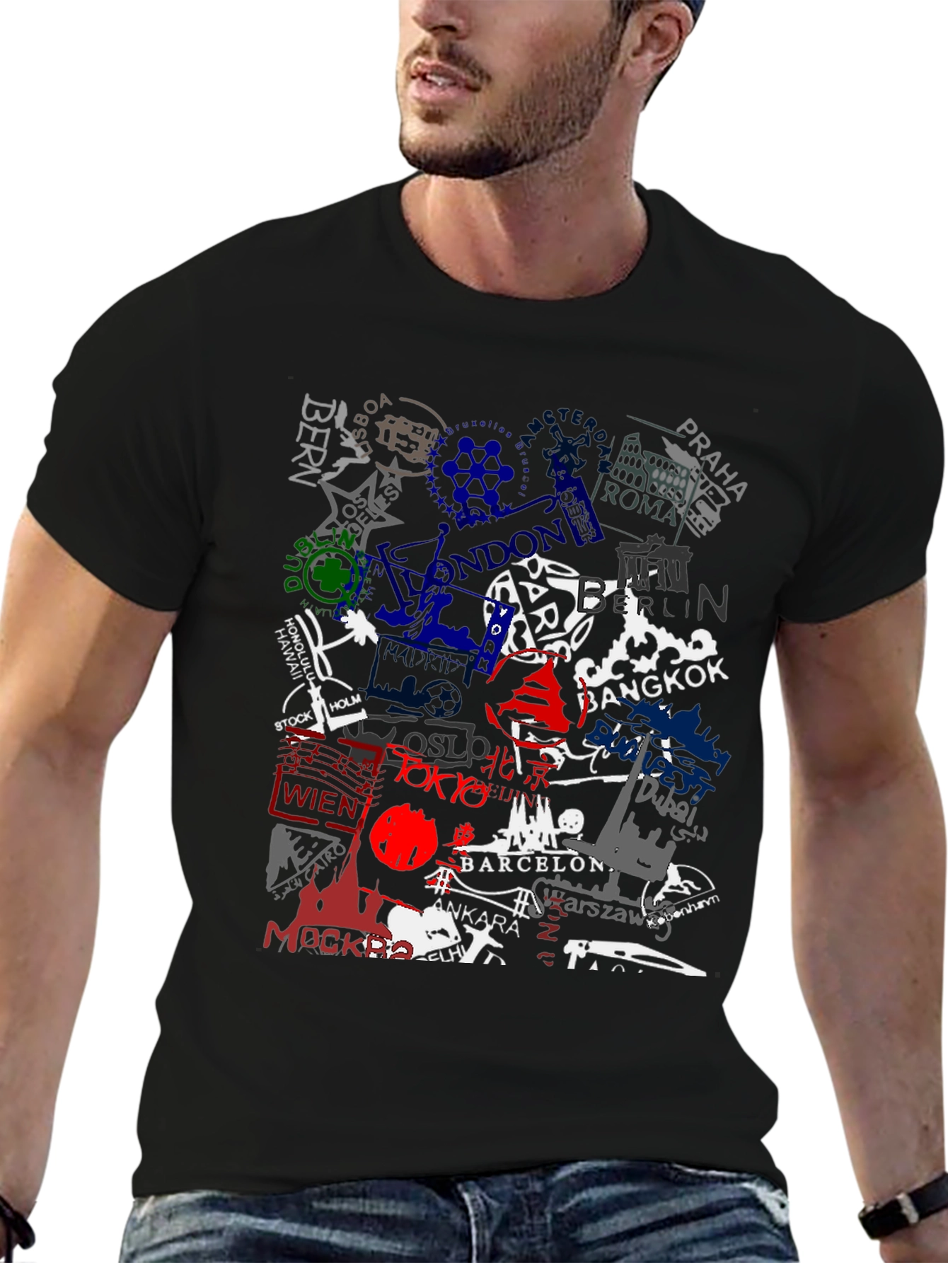 World Cities Stamp T-Shirt - Black