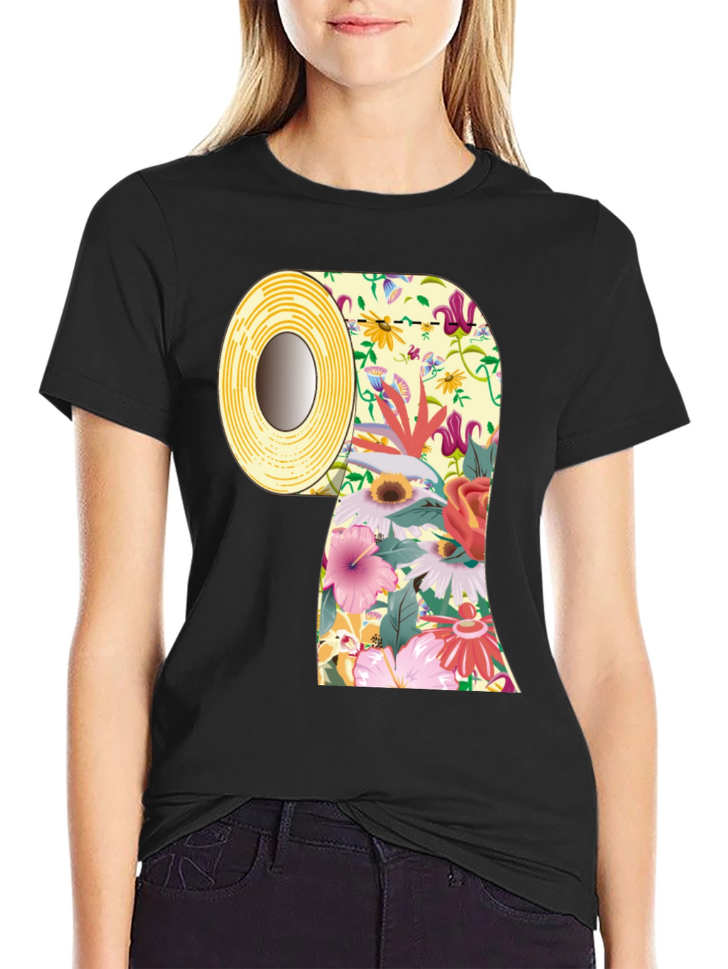 Floral Toilet Paper Roll Graphic T-Shirt
