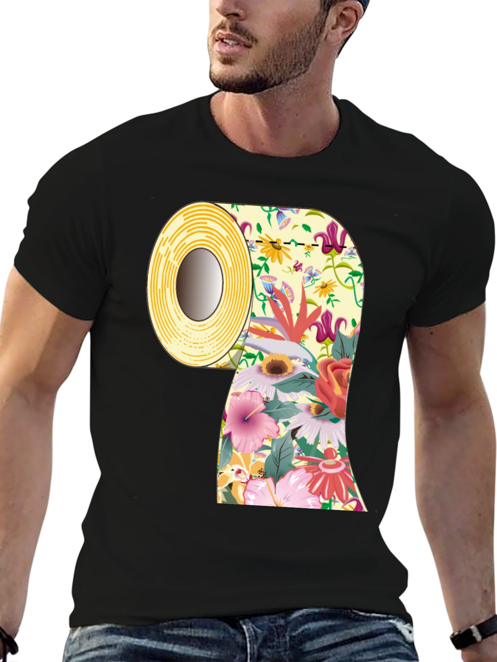 Floral Toilet Paper Roll Graphic T-Shirt