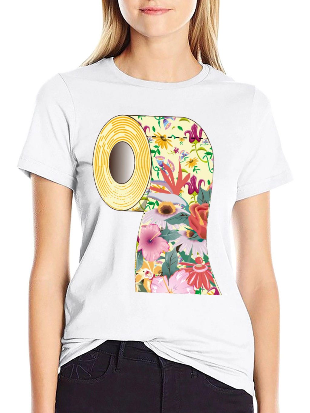 Floral Toilet Paper Roll Graphic T-Shirt