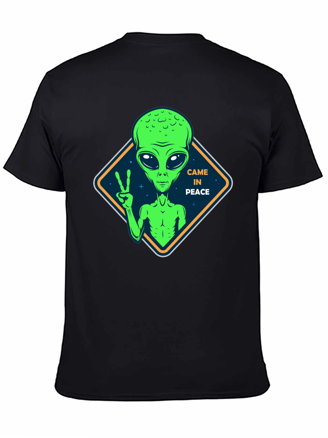 Peaceful Alien Black T-Shirt - Extra Terrestrial Design