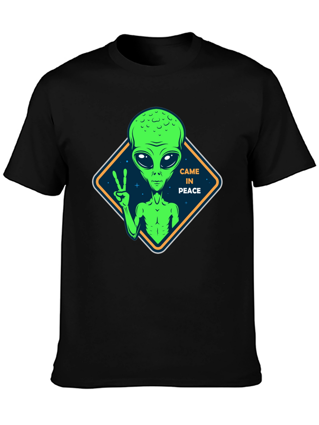 Peaceful Alien Black T-Shirt - Extra Terrestrial Design