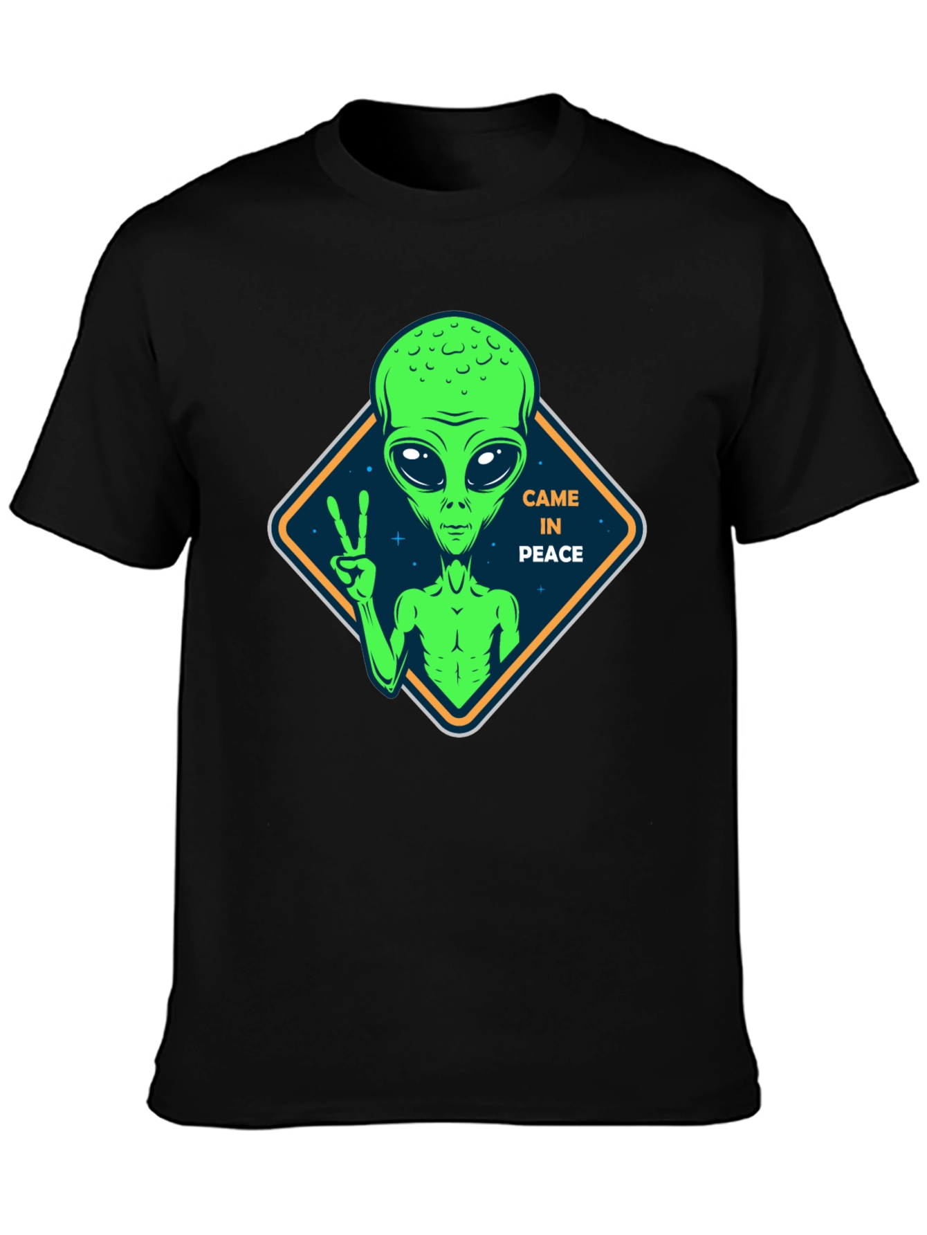 Peaceful Alien Black T-Shirt - Extra Terrestrial Design
