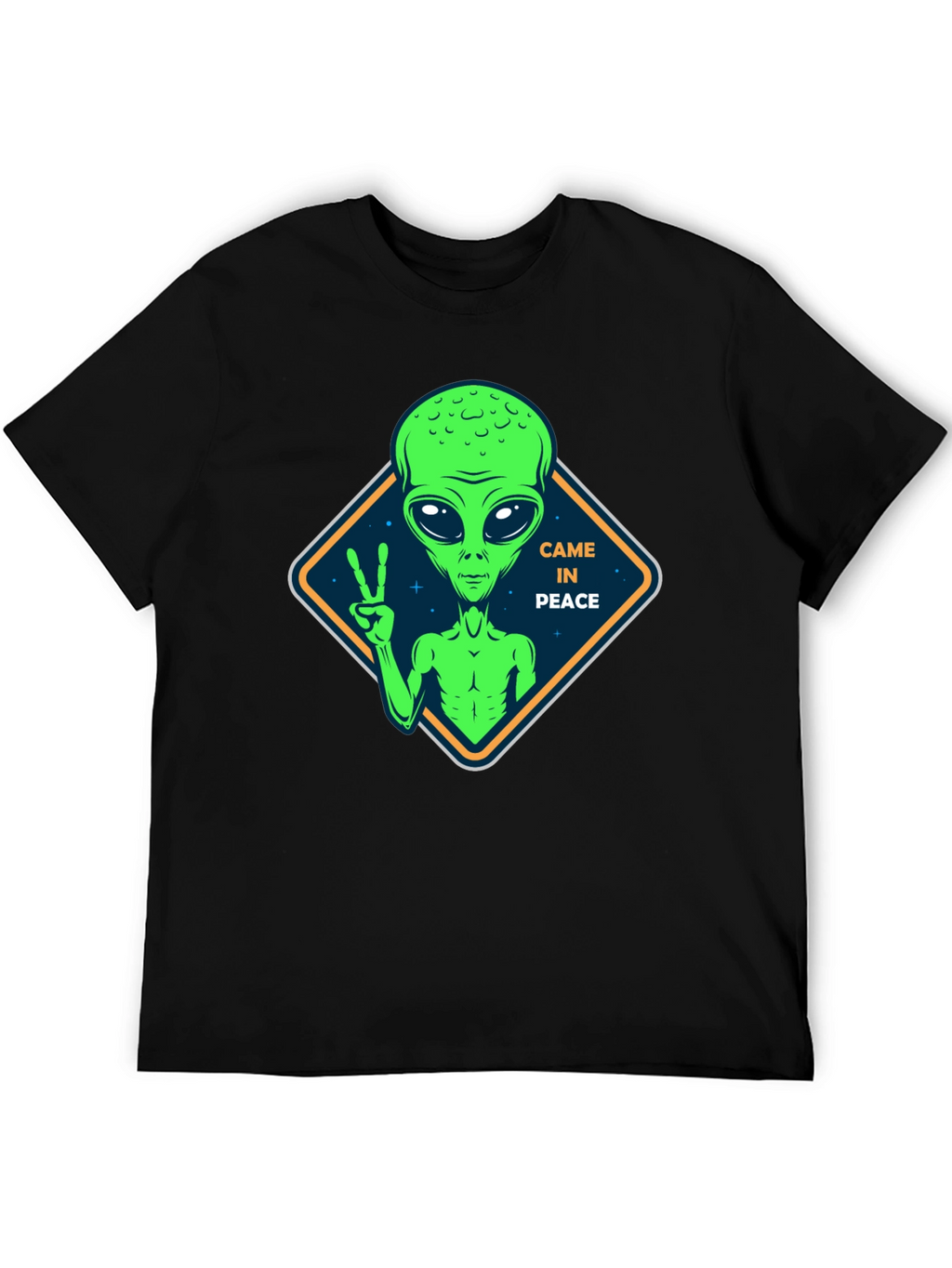 Peaceful Alien Black T-Shirt - Extra Terrestrial Design