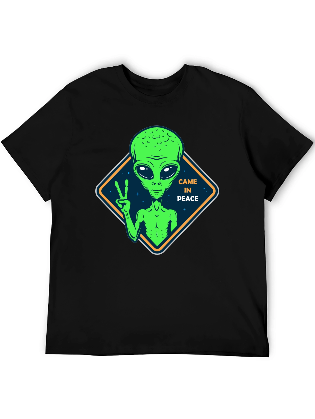 Peaceful Alien Black T-Shirt - Extra Terrestrial Design