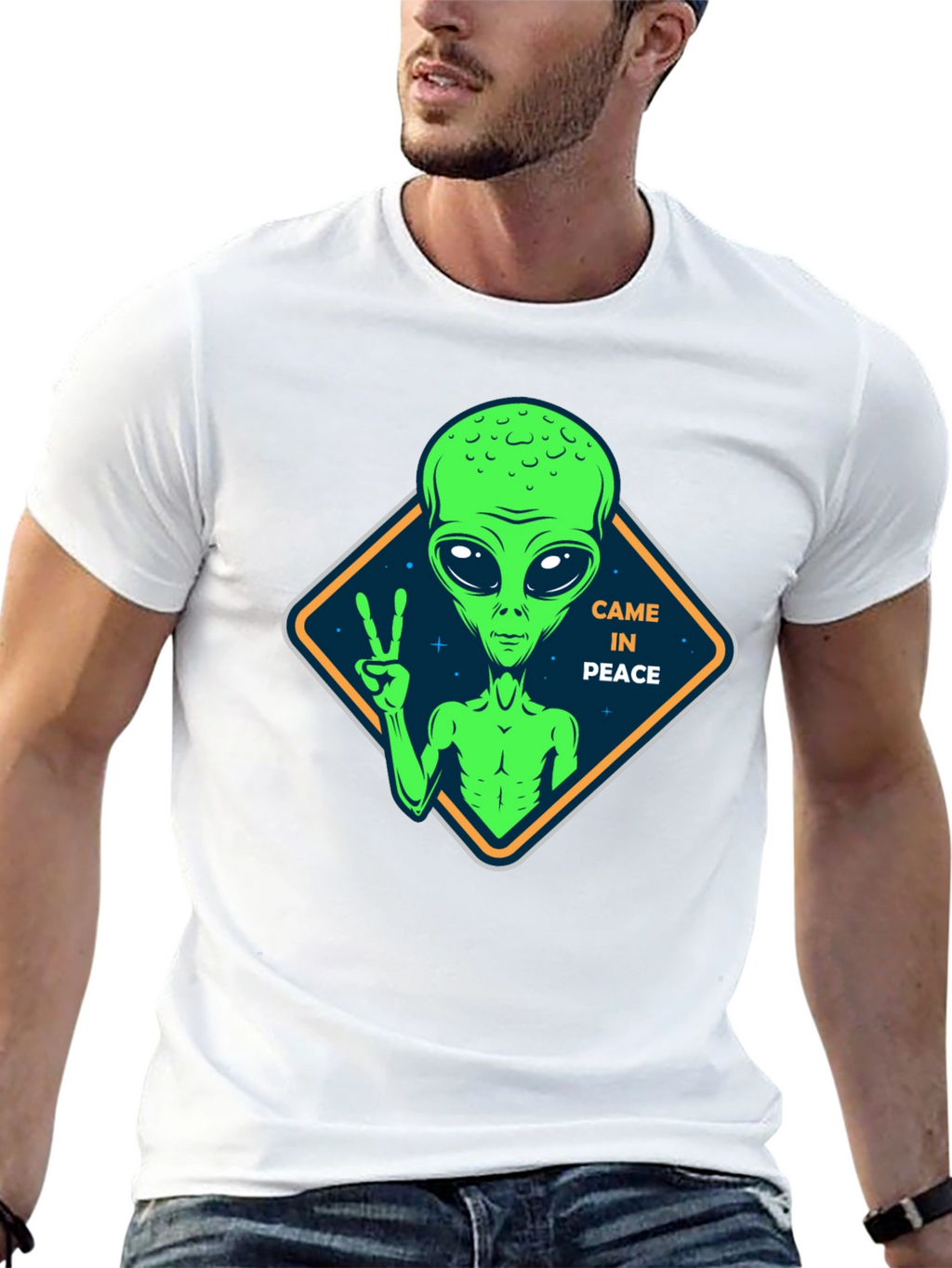 Peaceful Alien Black T-Shirt - Extra Terrestrial Design