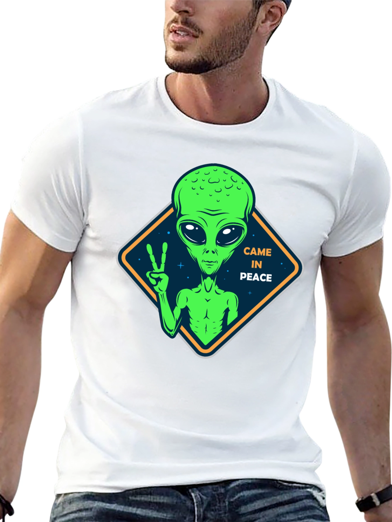 Peaceful Alien Black T-Shirt - Extra Terrestrial Design