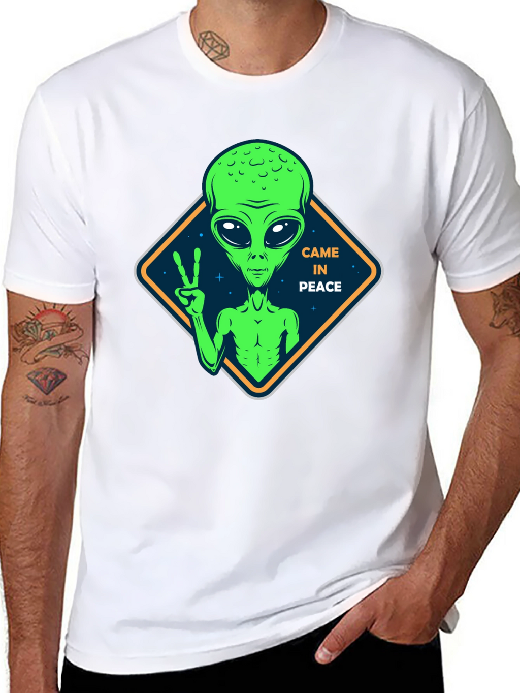 Peaceful Alien Black T-Shirt - Extra Terrestrial Design