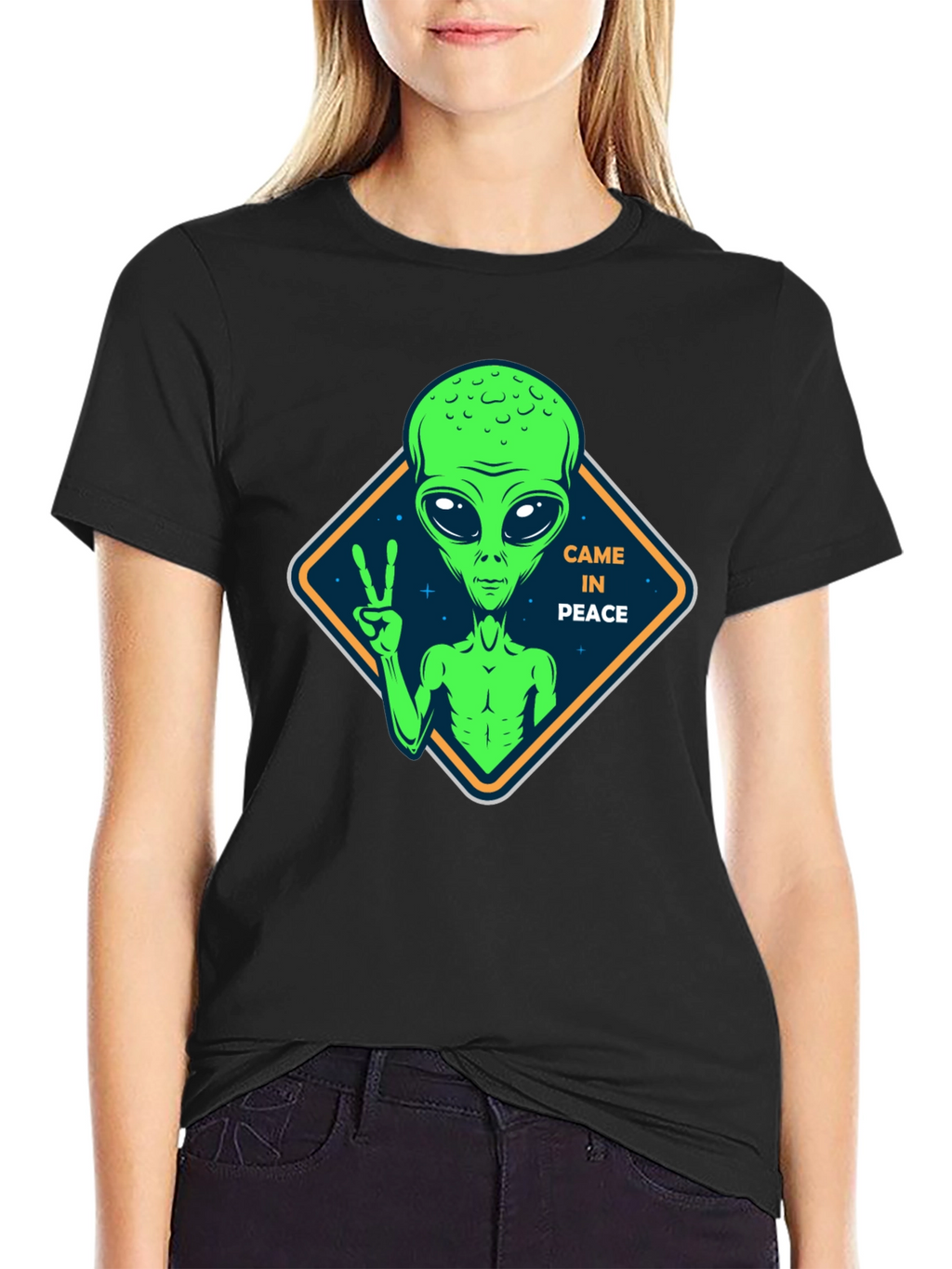 Peaceful Alien Black T-Shirt - Extra Terrestrial Design