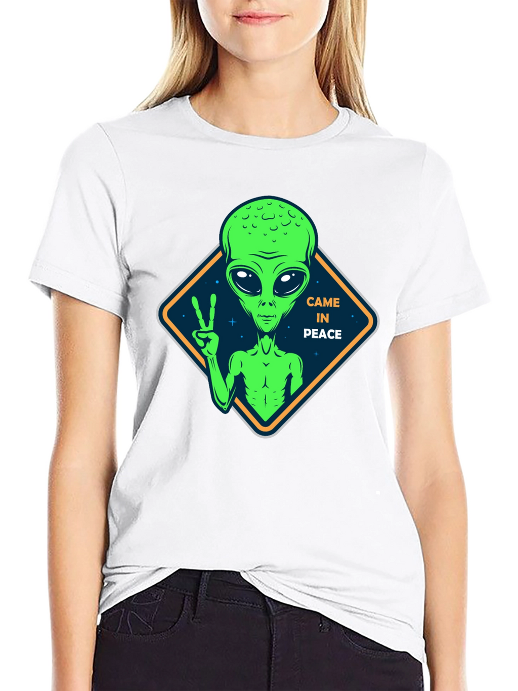 Peaceful Alien Black T-Shirt - Extra Terrestrial Design