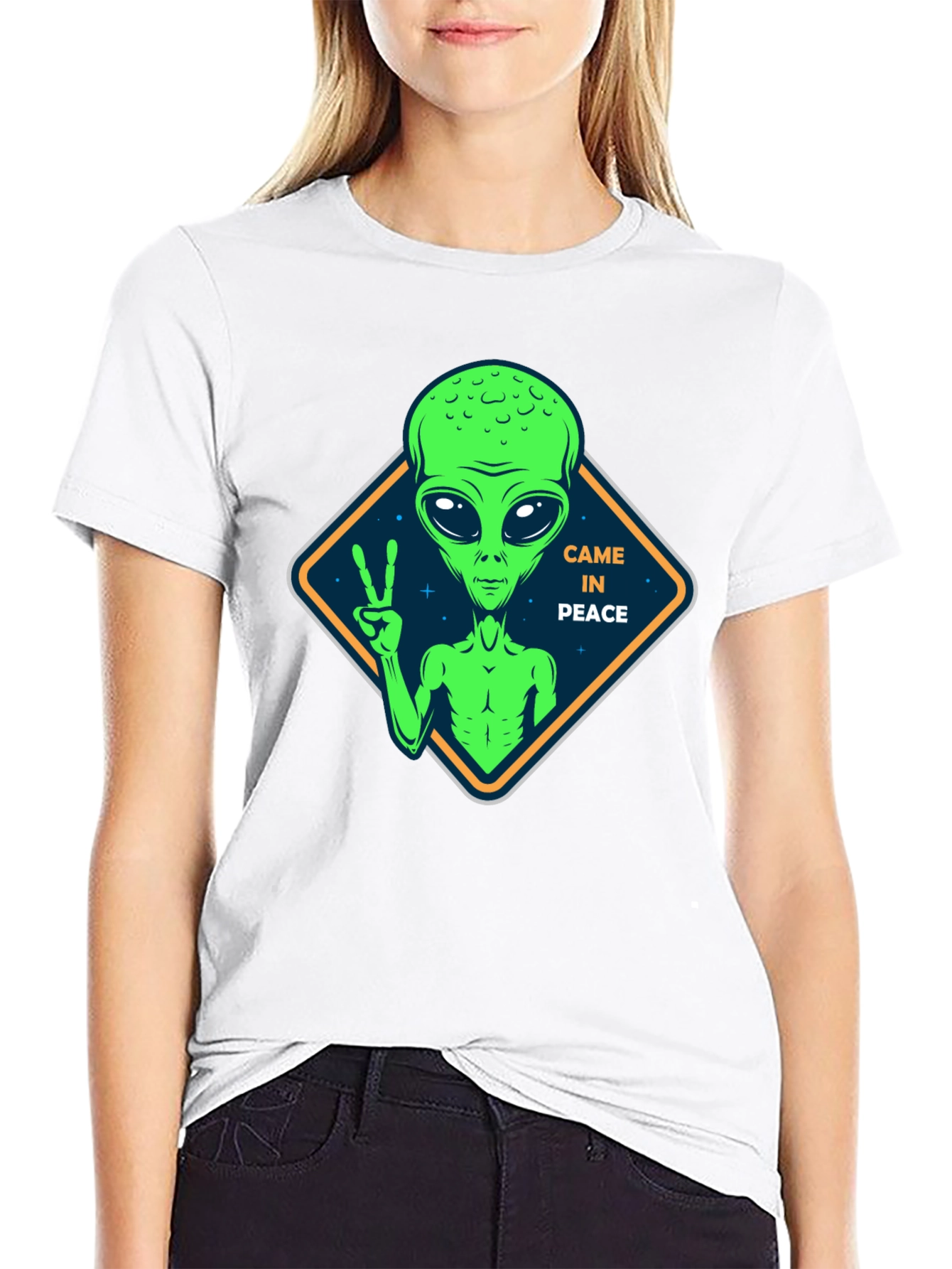 Peaceful Alien Black T-Shirt - Extra Terrestrial Design