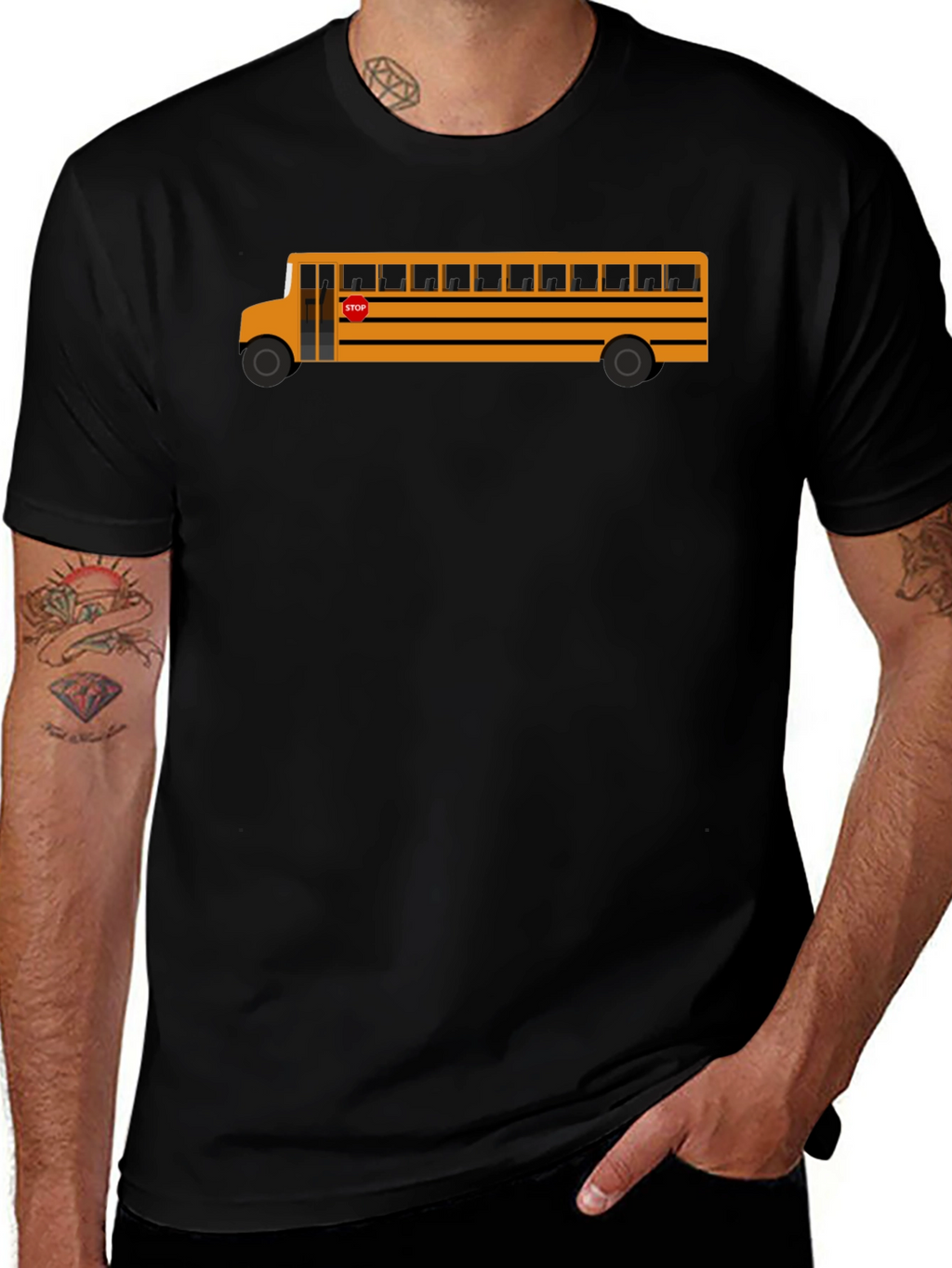 School Bus Graphic Tee - Black Cotton T-Shirt