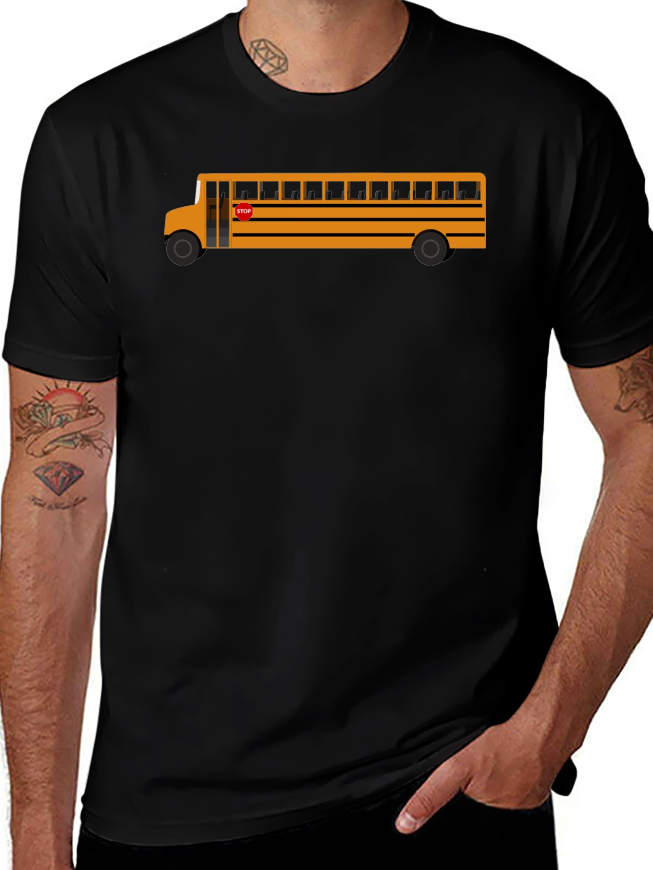 School Bus Graphic Tee - Black Cotton T-Shirt
