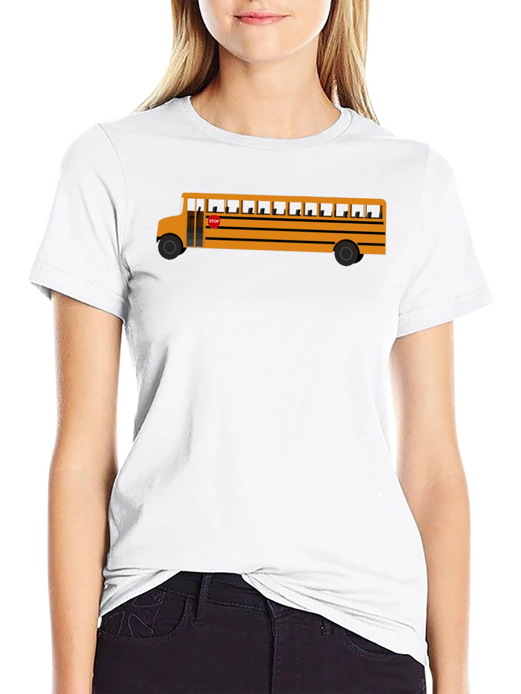 School Bus Graphic Tee - Black Cotton T-Shirt