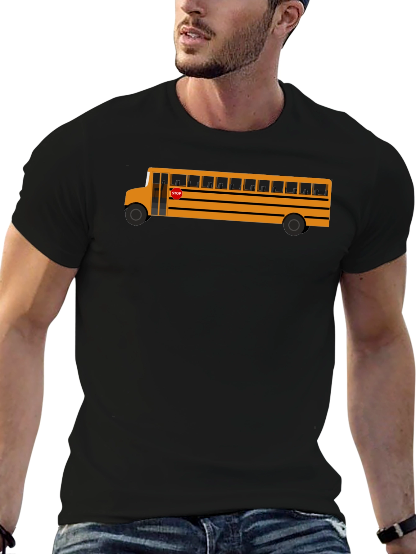 School Bus Graphic Tee - Black Cotton T-Shirt
