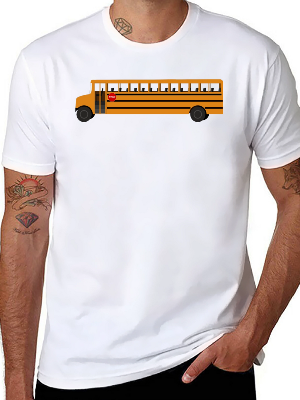 School Bus Graphic Tee - Black Cotton T-Shirt