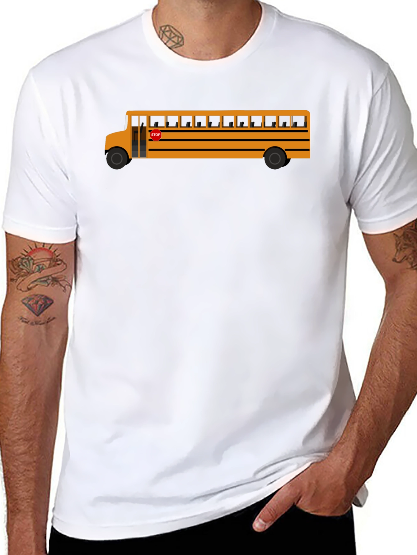 School Bus Graphic Tee - Black Cotton T-Shirt