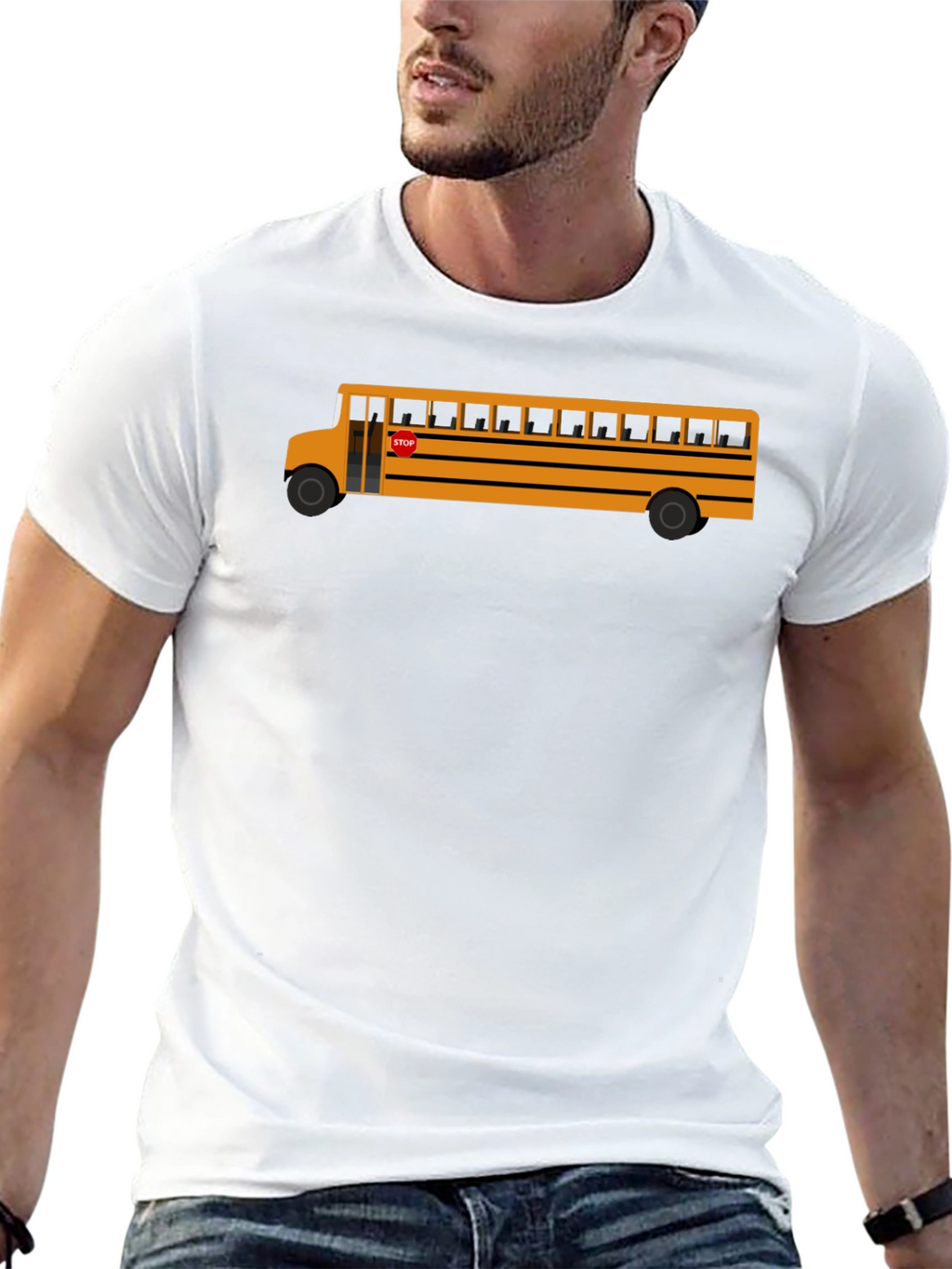 School Bus Graphic Tee - Black Cotton T-Shirt
