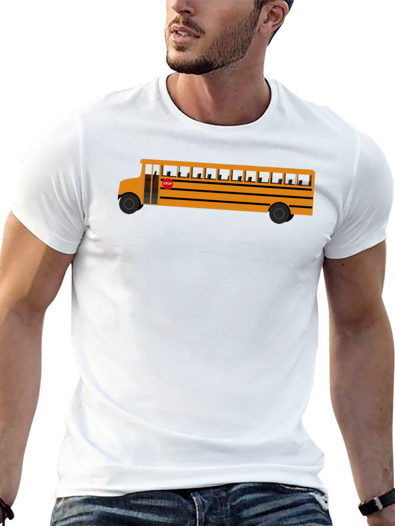 School Bus Graphic Tee - Black Cotton T-Shirt