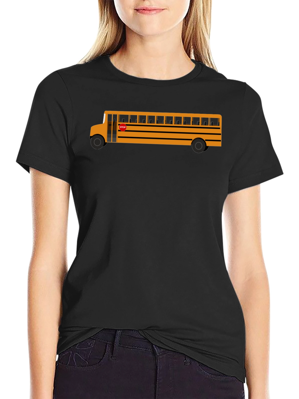 School Bus Graphic Tee - Black Cotton T-Shirt
