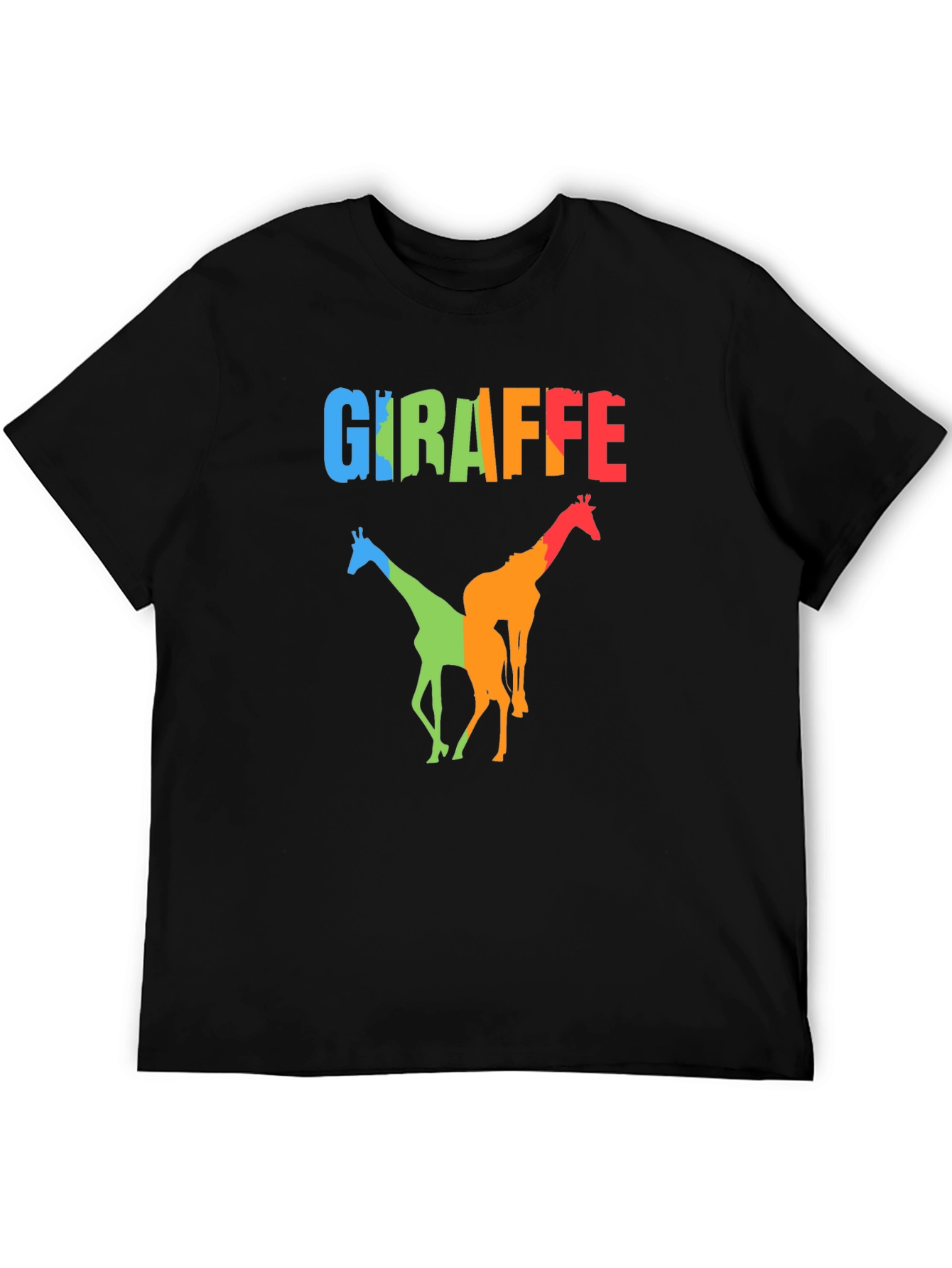 Colorful Giraffe Graphic Print Black T-Shirt
