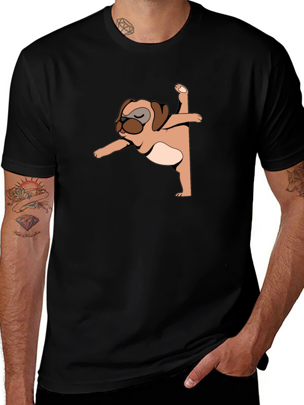 Yoga Pug Black T-Shirt