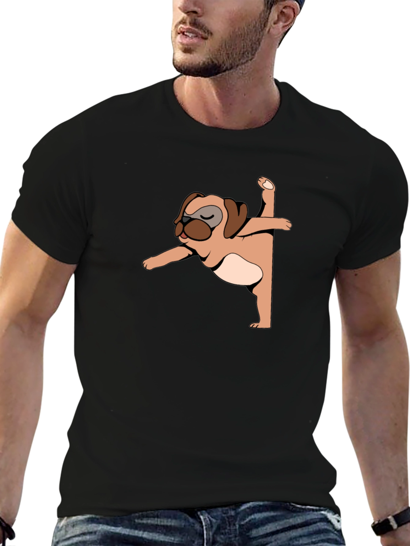 Yoga Pug Black T-Shirt